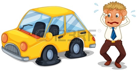 450x233 Illustration Of A Man Beside His Yellow Car With A Flat Tire