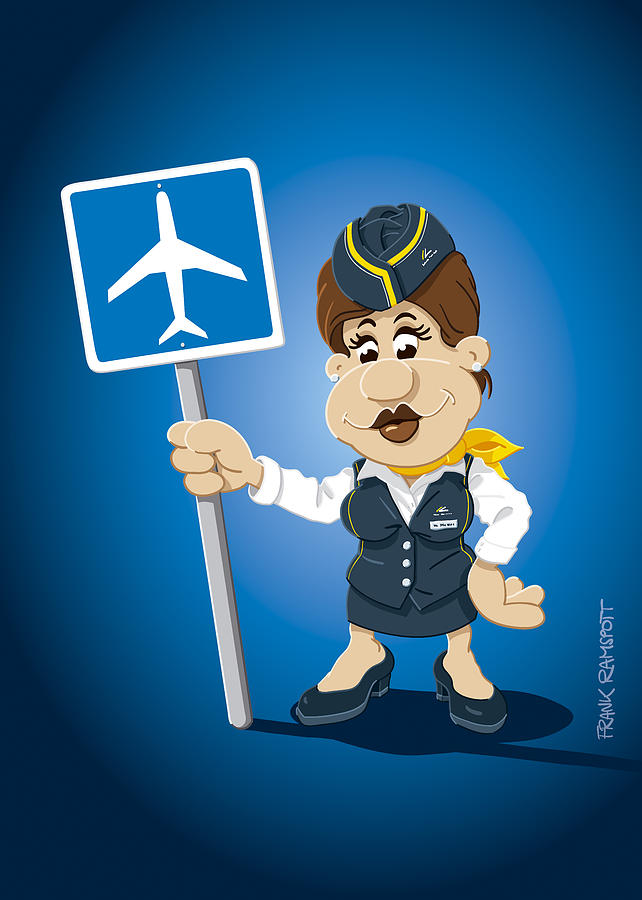 642x900 Flight Attendant Cartoon Woman Airport Sign Digital Art By Frank