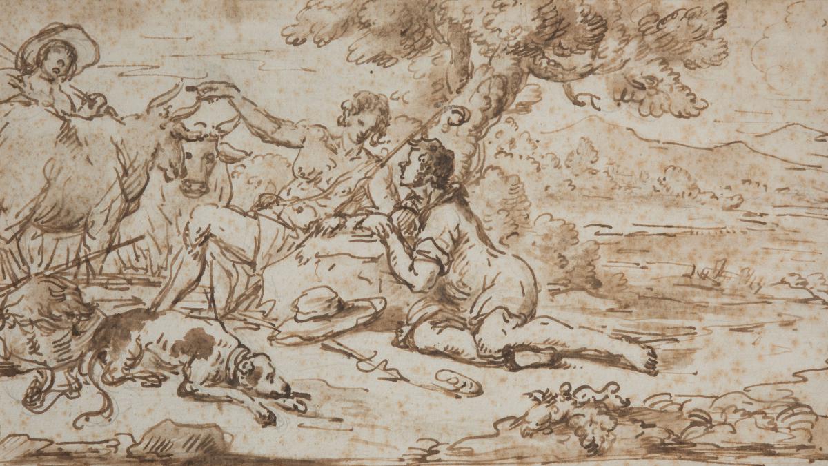 1200x675 Shepherds And Their Flock Drawing, Italian School, 17th Century