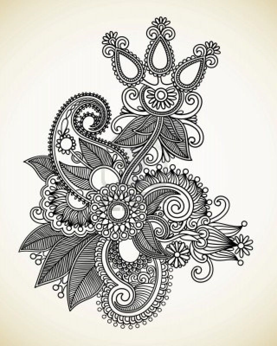 960x1200 Hand Draw Line Art Ornate Flower Design. Ukrainian Traditional