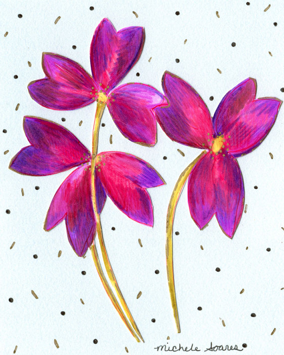 570x712 Oxalis Flower Art Print Purple Flower 3d Drawing Giclee
