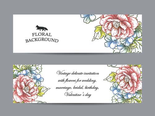 500x375 Flower Banners Hand Drawing Vector Design 01