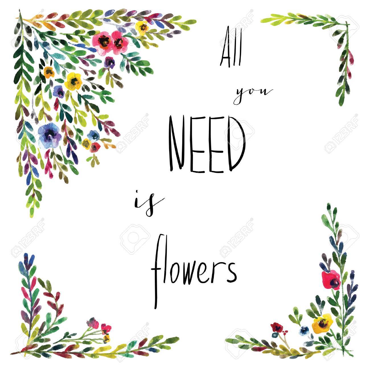 1300x1300 Vector Floral Card. Colorful Floral Banner With Leaves And Flowers