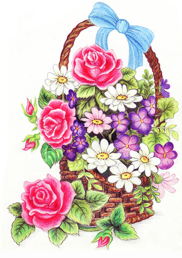 636x900 Drawings Of Flower Basket Pencil Drawing Of Flower Basket