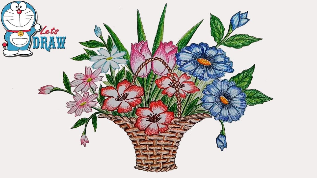 1280x720 How To Draw Flower Basket Step By Step