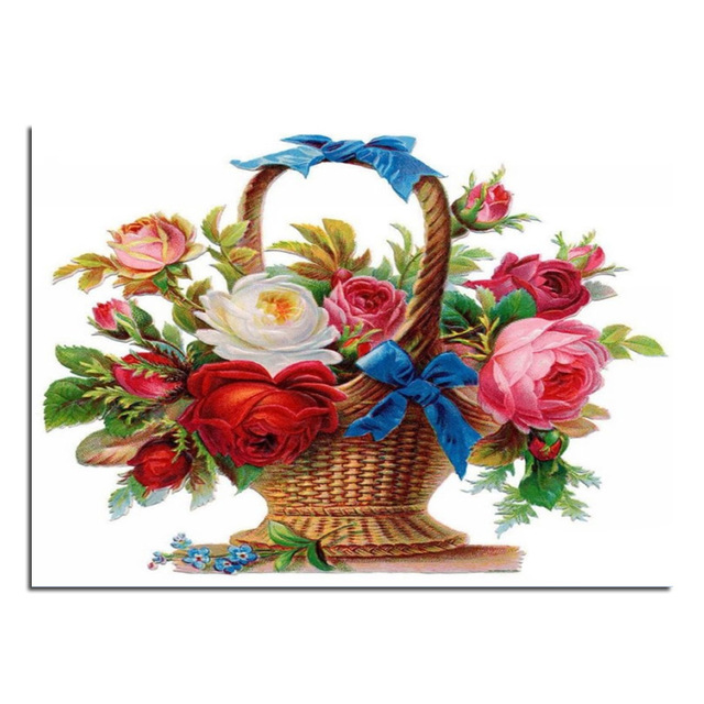 640x640 Rose Flower Basket 70x50cm Cross Stitch Diy Full Diamond Drawing