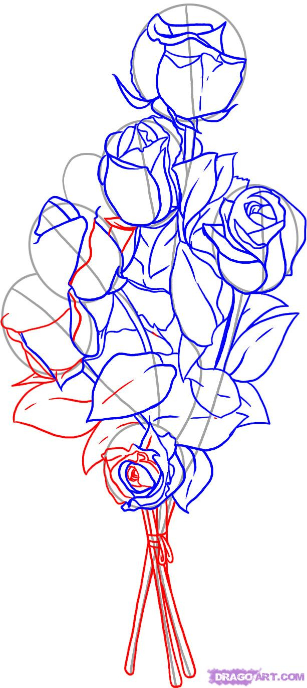 613x1372 How To Draw A Bunch Of Flower Drawn Bouquet Easy