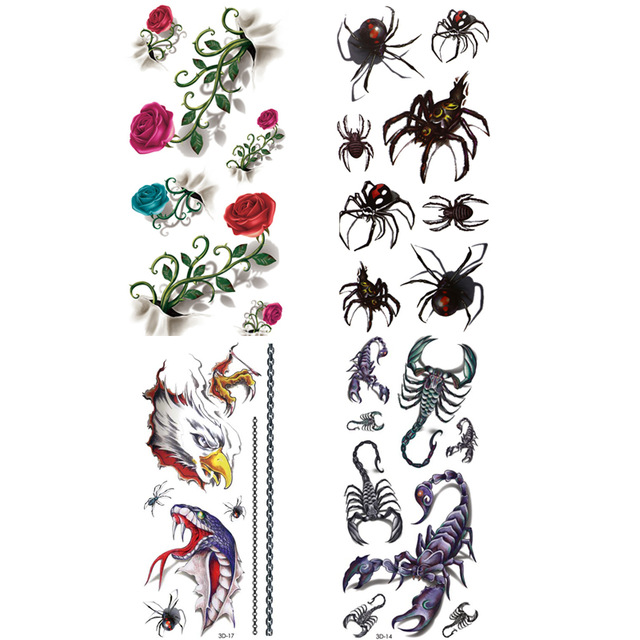 640x640 4pcsset Temporary Tattoo Paste Paper Colorful Rose Flower Drawing