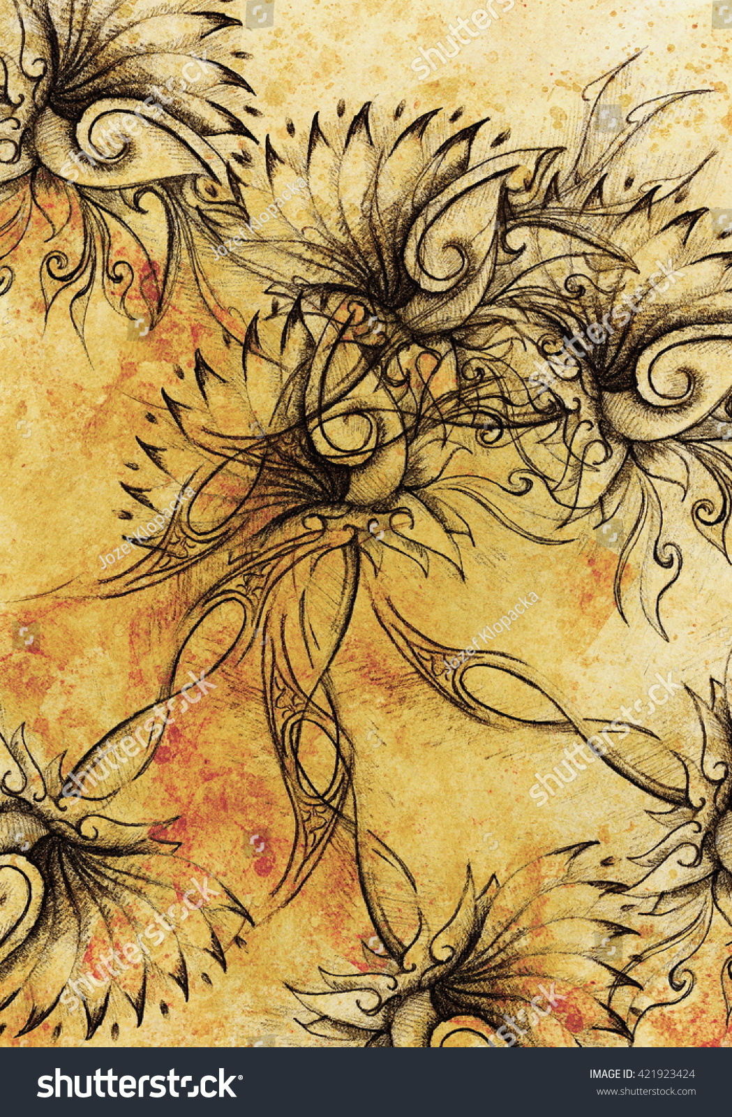 1049x1600 Flower Collage Drawing Color Drawing Ornamental Flower Structure