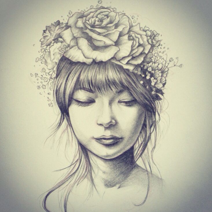 733x733 Hipster Tumblr Girl With Flower Crown Drawing