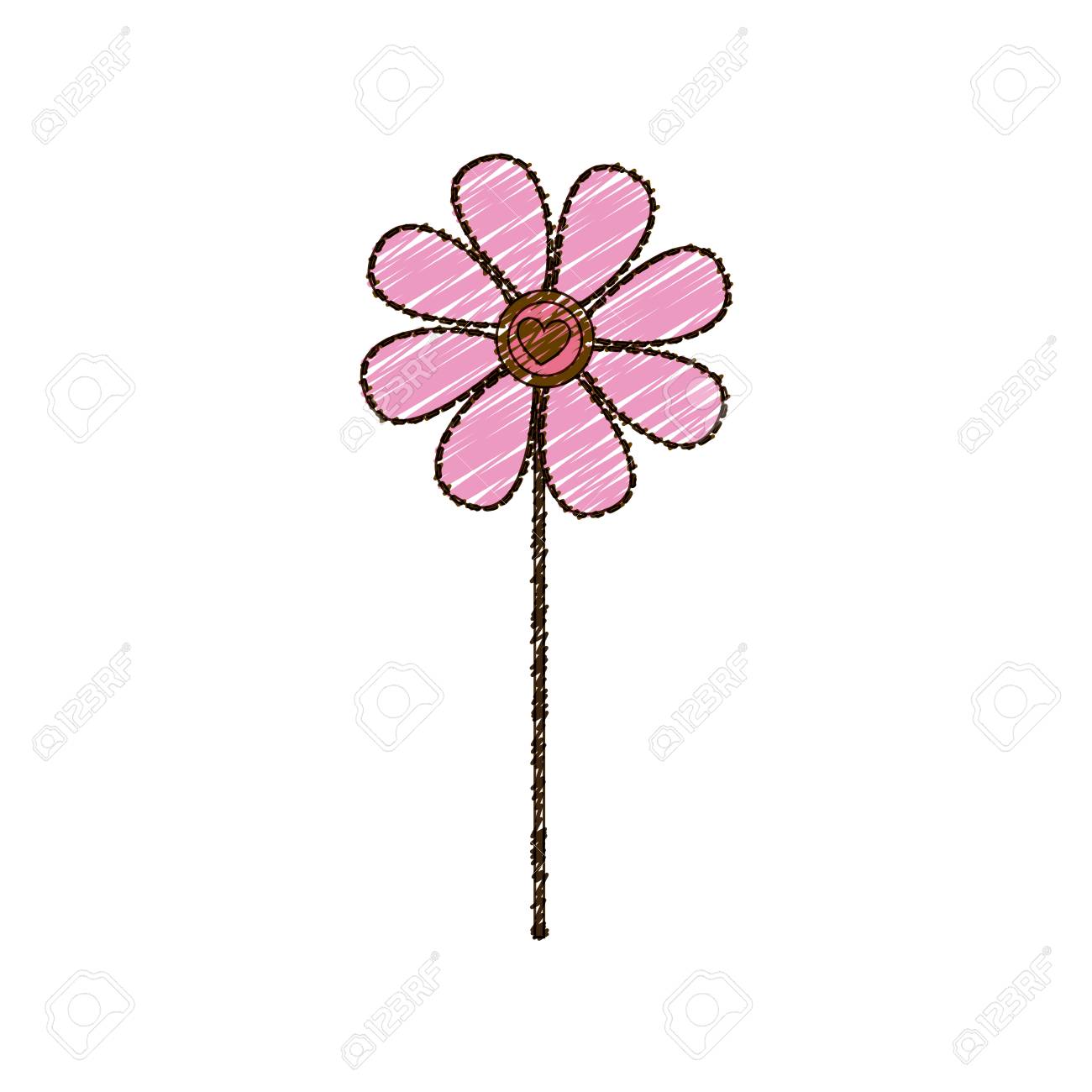 1300x1300 Color Pencil Drawing Of Dotted Daisy Flower With Heart Figure