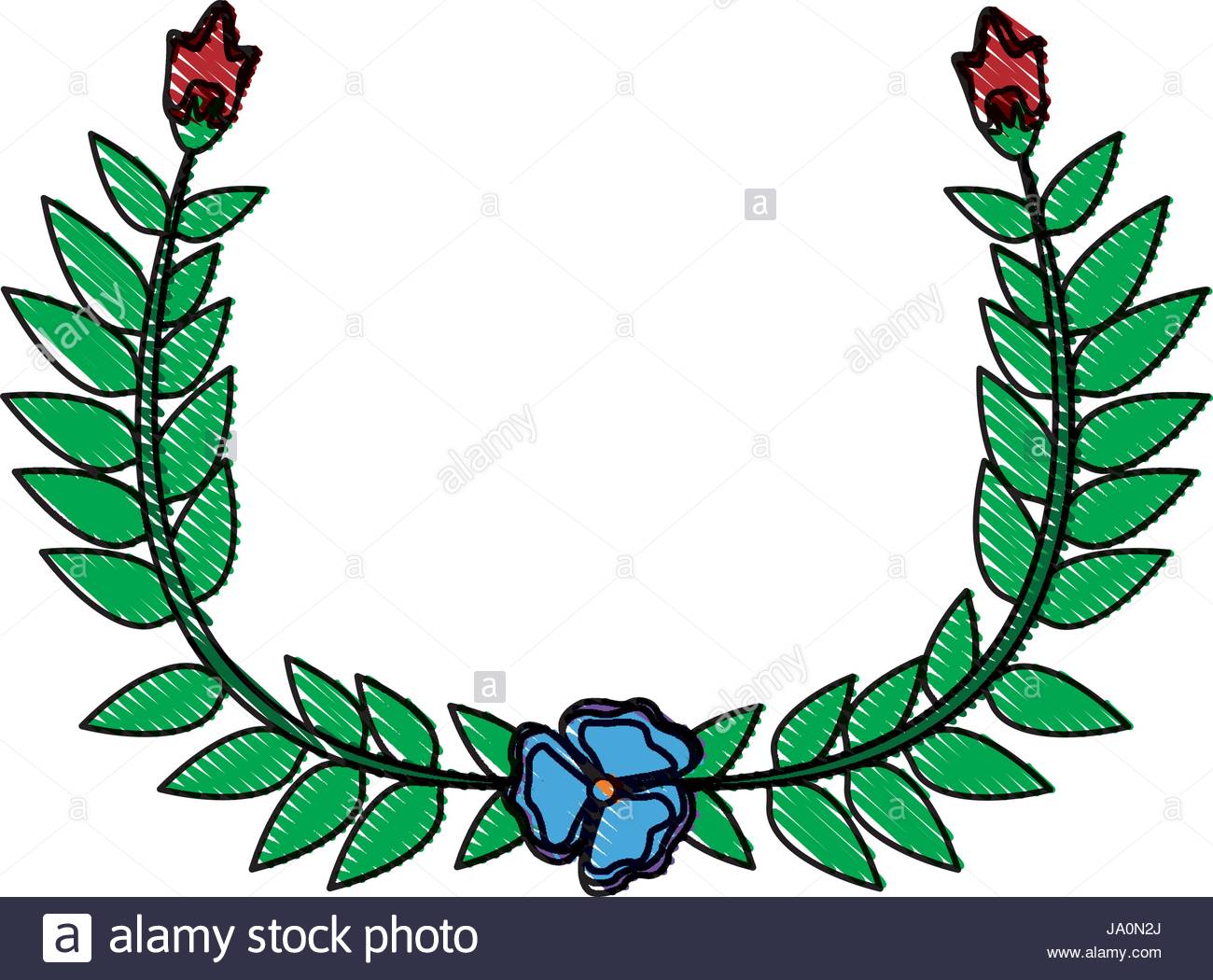 1300x1050 Drawing Crown Half Flower Natural Decoration Laurel Leaves Stock