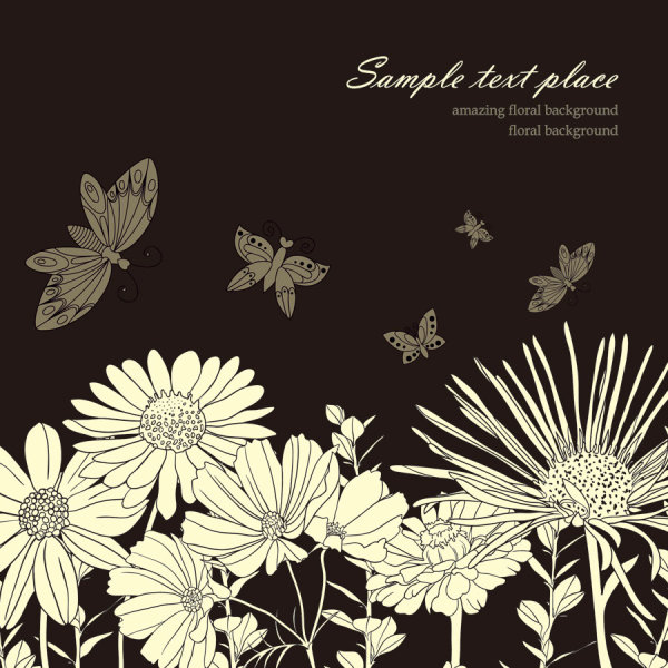 600x600 Amazing Flower Drawing Background Vector 04