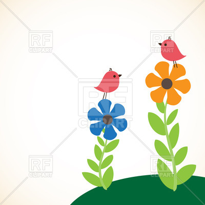400x400 Simple Birds And Flowers Drawing Royalty Free Vector Clip Art