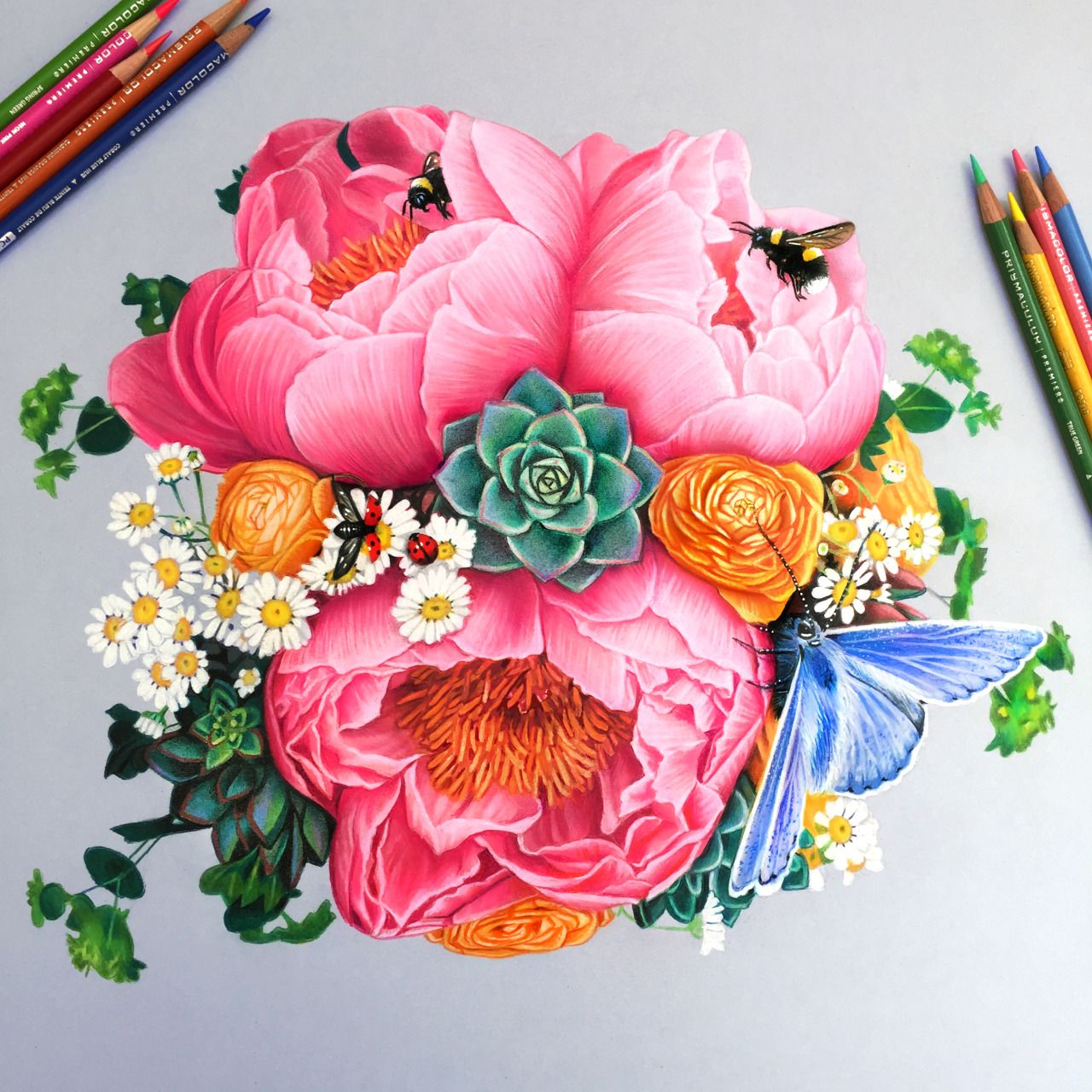 Easy Flower Drawings With Color