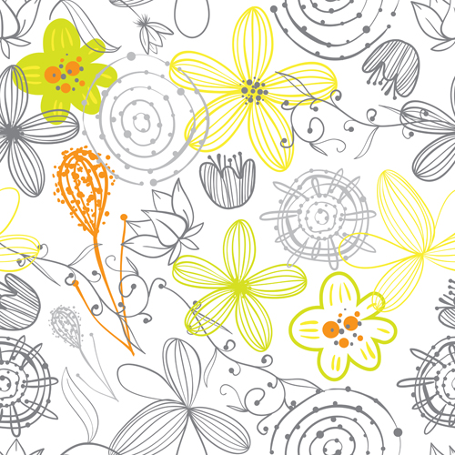 500x500 Doodle Flowers Hand Drawing Vector Pattern 09