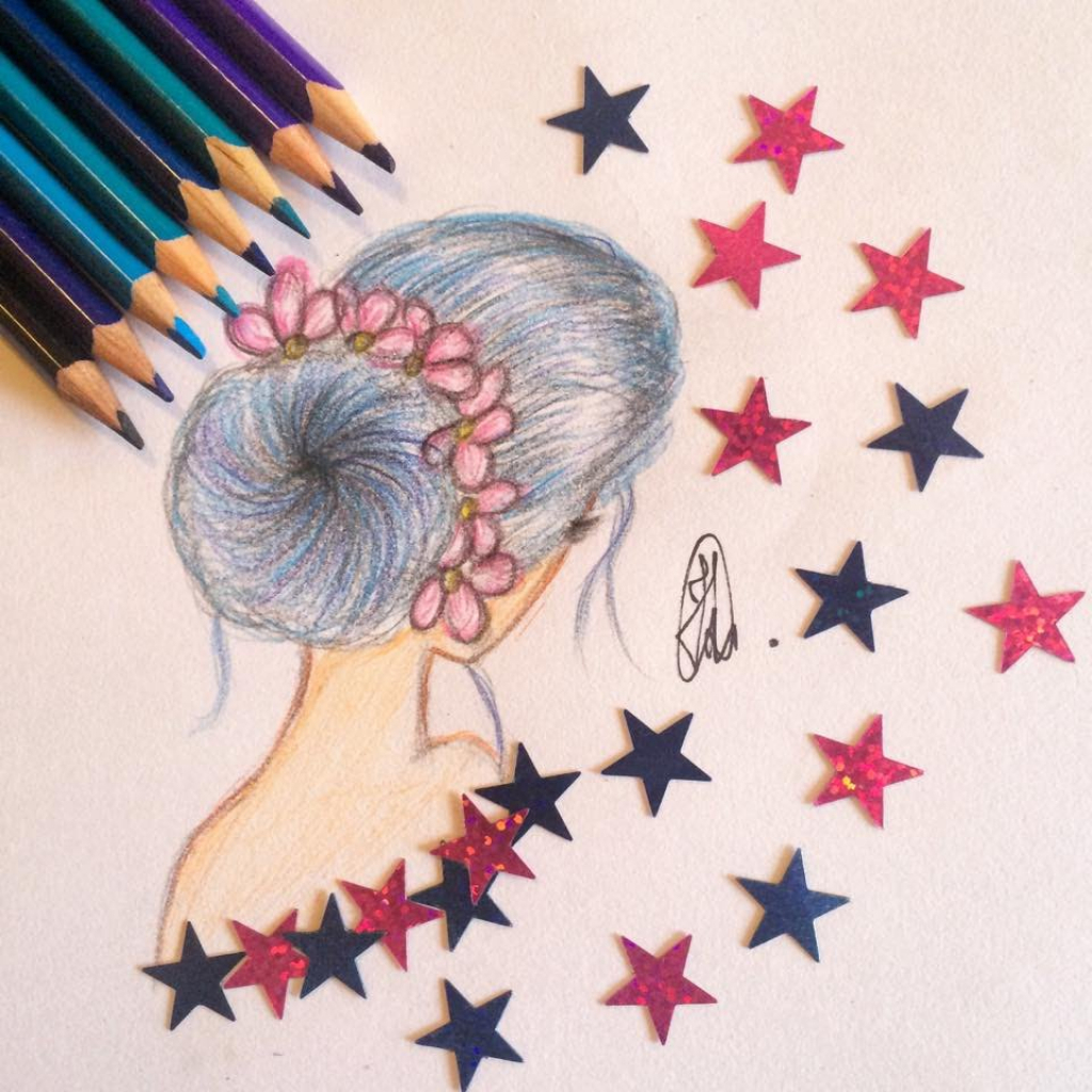 1024x1024 Flowers Drawing Tumblr How To Draw A Girl With Blue Hairbun