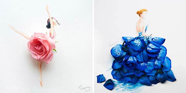 600x300 Girls Drawing Wearing Dresses Made Of Real Flower Petals