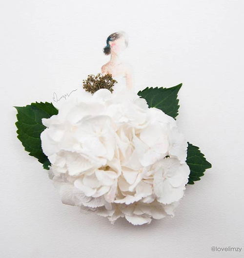 500x527 White Flower Petals Dress Drawing On We Heart It