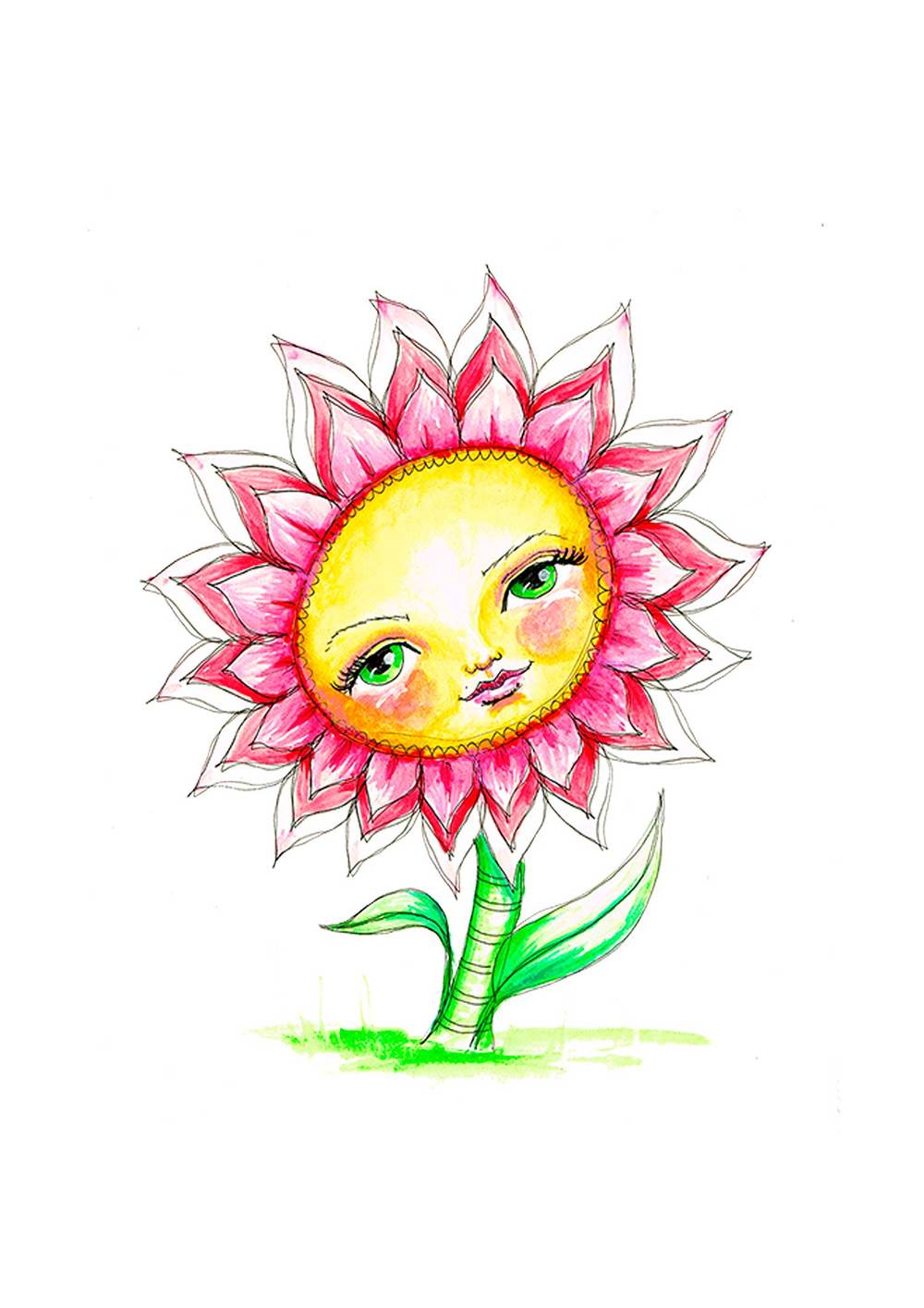 1000x1415 Pink Daisy (Flower Face 1) Fine Art Print Kerrie Woodhouse