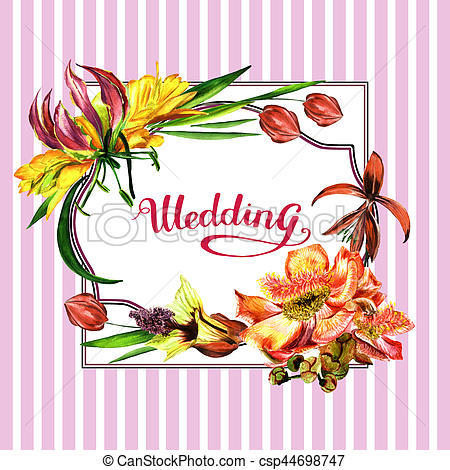 450x470 Tropical Hawaii Leaves And Flowers Frame In A Watercolor