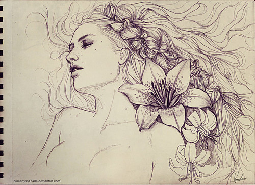 500x363 Art, Drawing, Flower, Girl, Hair