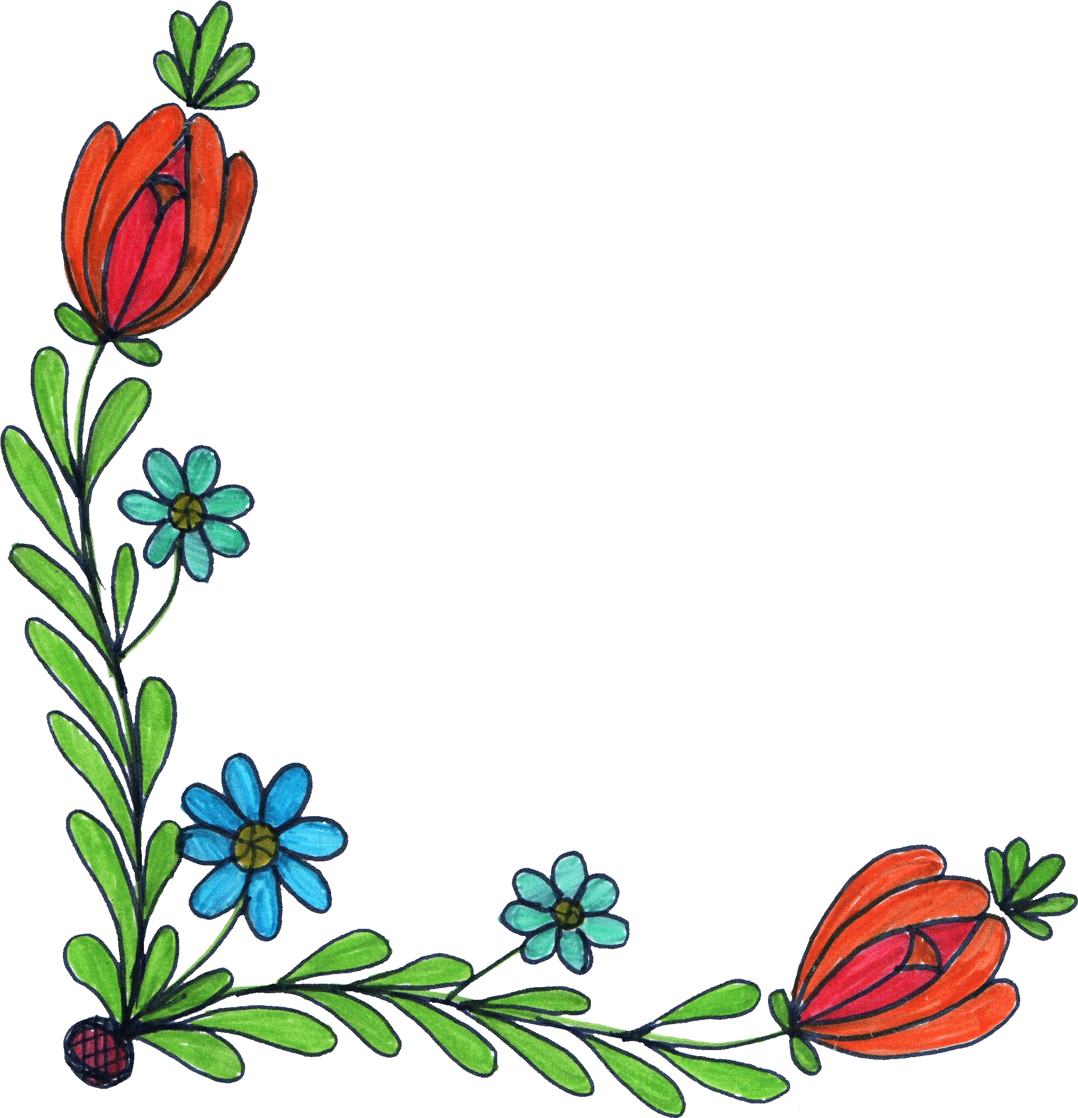 2142x2222 5 Flower Corner Drawing (Png Transparent)