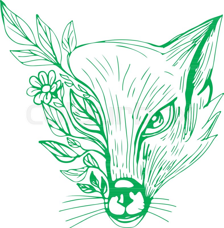 787x800 Drawing Sketch Style Illustration Of A Fox Head With Flower