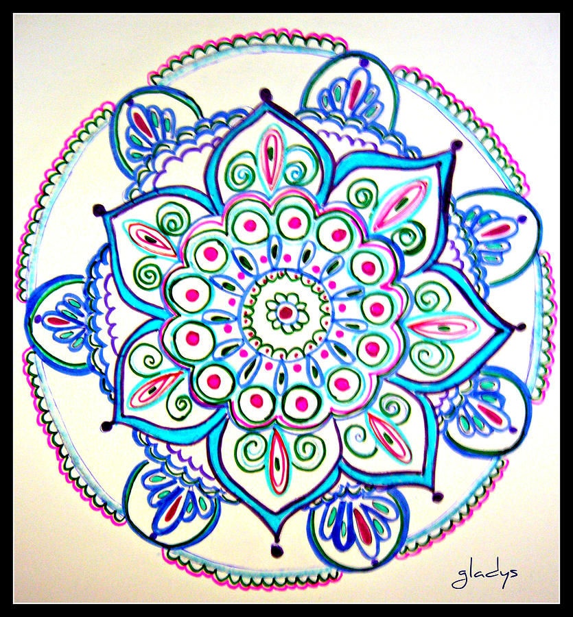 835x900 Flower Mandala Drawing By Gladys Childers