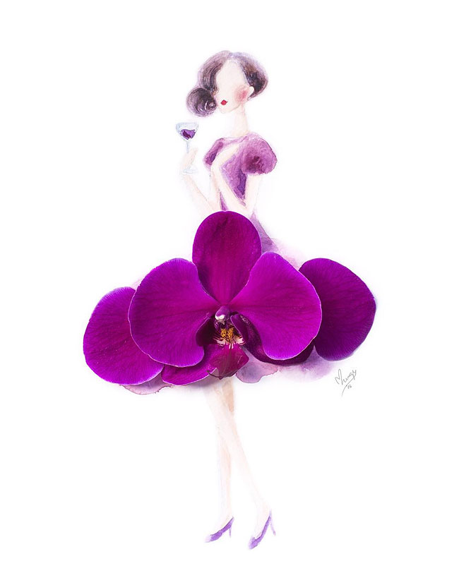 650x812 Elegant Drawing Of Girls Wearing Dresses Made Of Real Flower