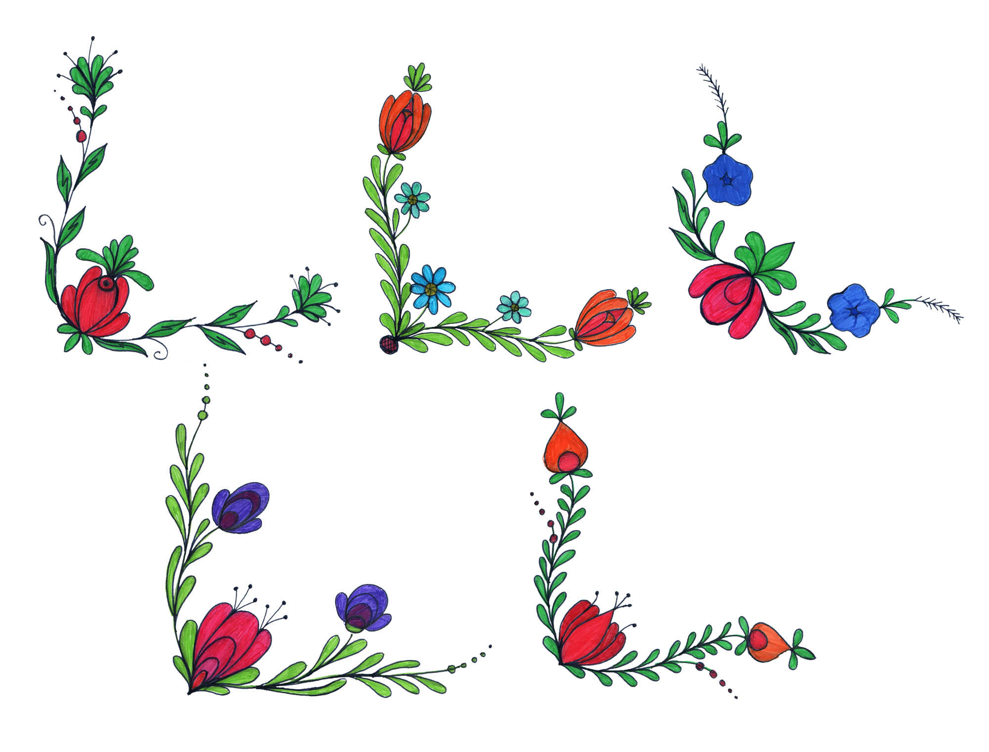 2000x1521 5 Flower Corner Drawing (Png Transparent)