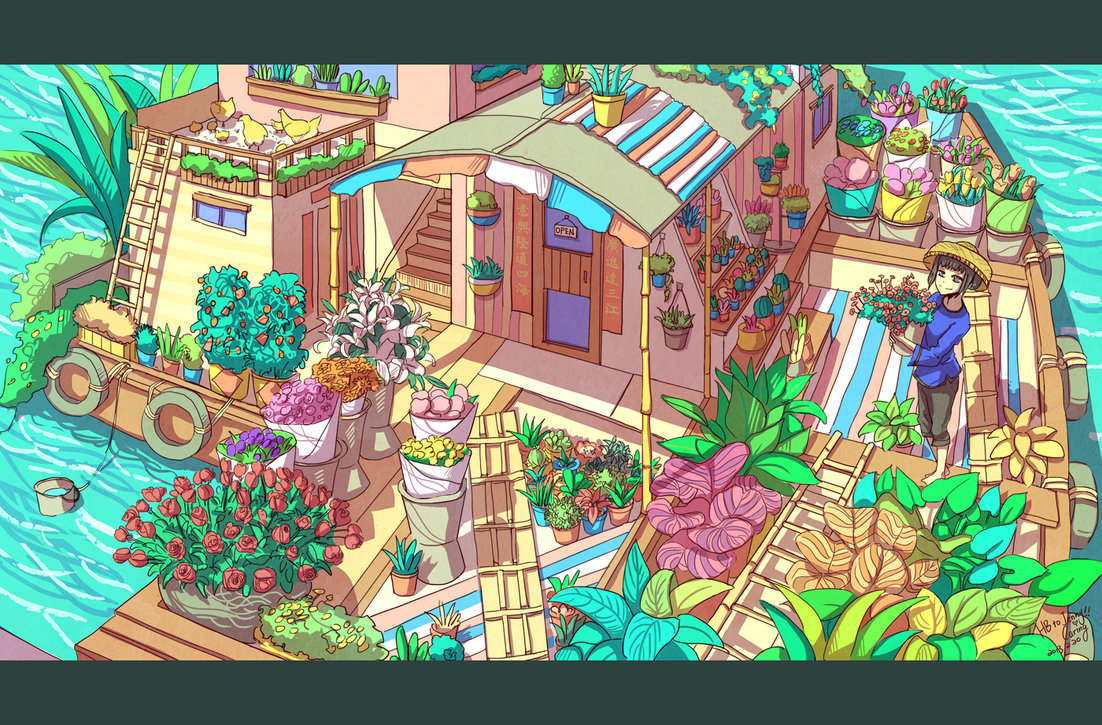 1102x725 Flower Shop The Water By Caringwong