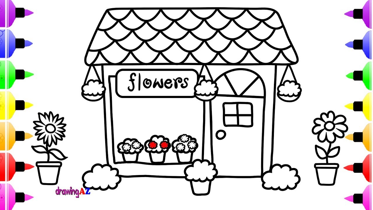 1280x720 How To Draw Cute Flower Shop For Kids