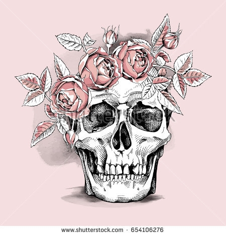 450x470 Pink Flower Skull Flower Skull Drawing