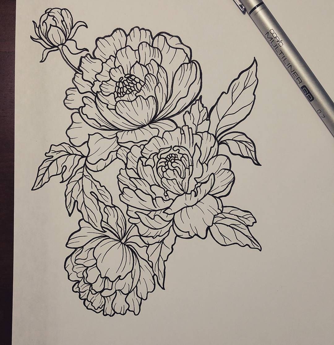 1080x1116 Peonies Tattoo Design