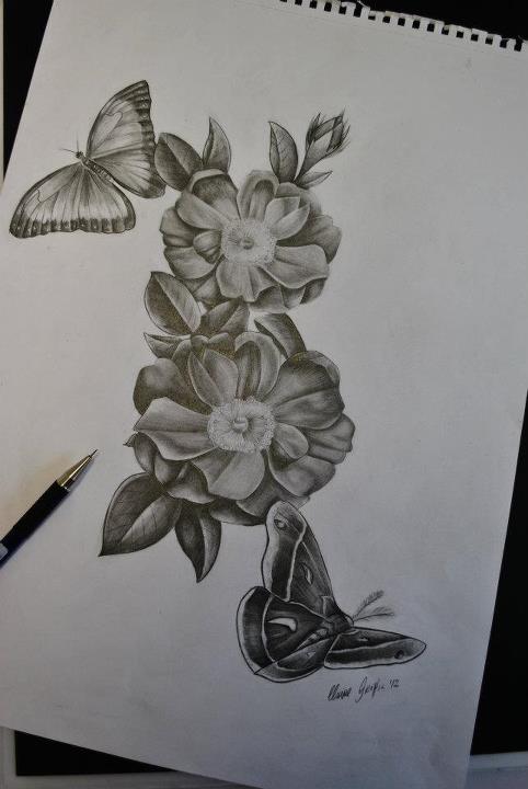 482x720 Flowers Butterfly And Moth Sketch For A Tattoo By Ronny Inked