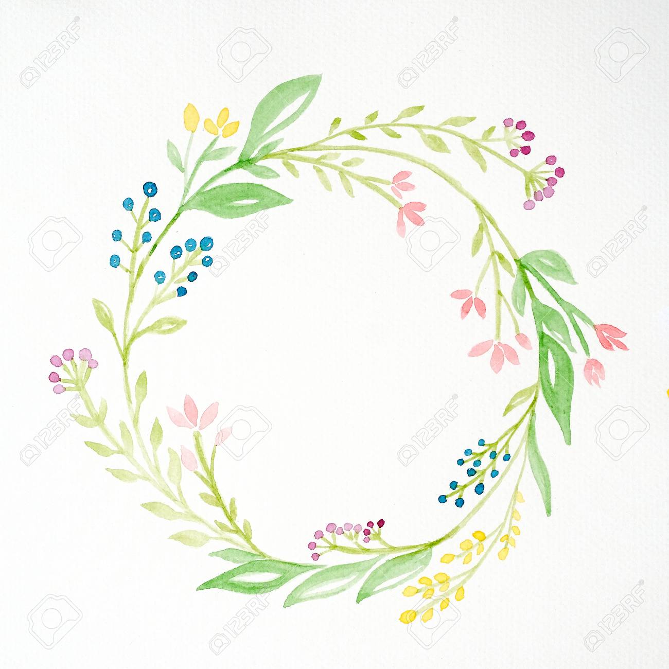 1300x1300 Hand Drawing Flowers In Watercolor Style On White Paper Background