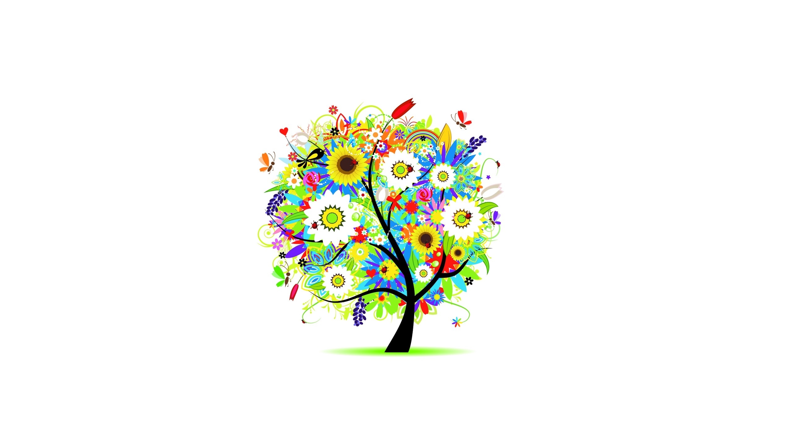 2560x1440 Download Wallpaper 2560x1440 Trees, Flowers, Colorful, Drawing Mac