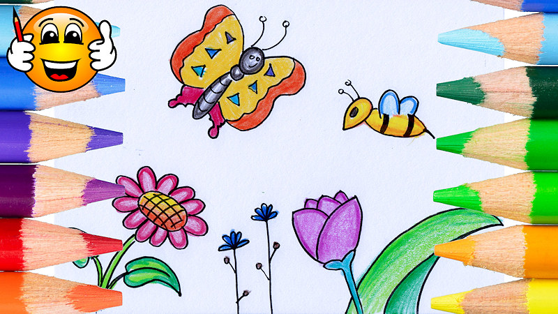 800x450 Learn To Draw A Flowers With Butterfly And Bee Coloring Page