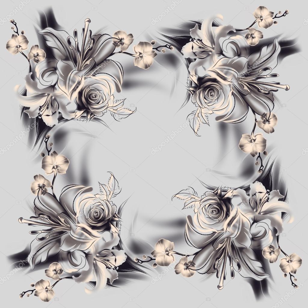 1024x1024 Flowers Pencil Drawing Stock Photo Allween