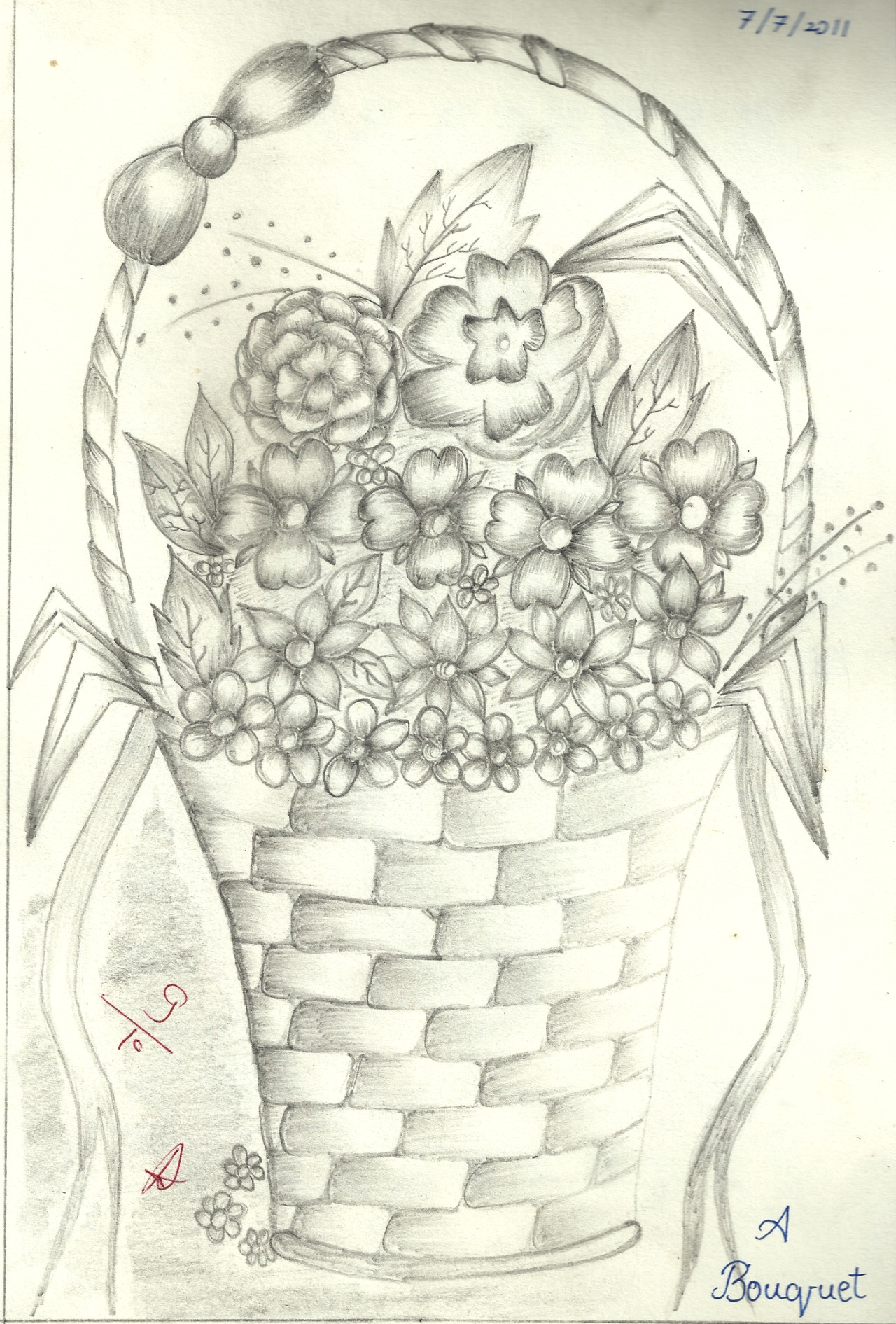 1280x1891 Pictures Drawing Of Basket Full Of Flowers Pencil Sketch