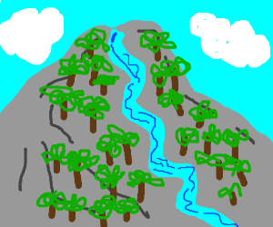 300x250 River Flowing Down A Mountain, Dotted By Trees