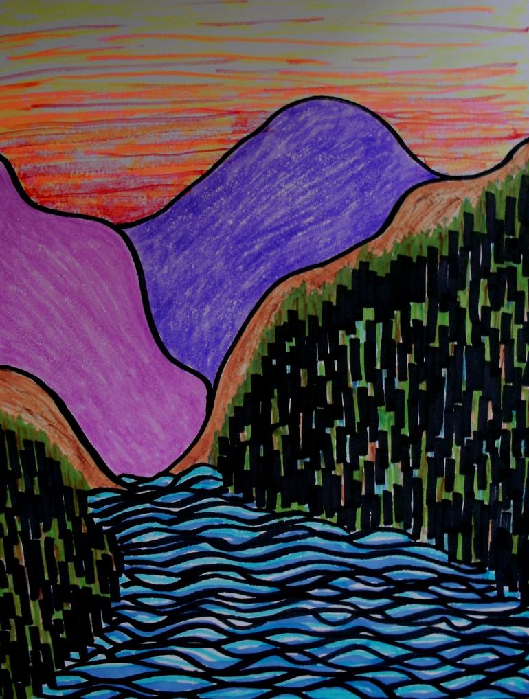 770x1018 Saatchi Art The Flowing River Drawing By George Hunter