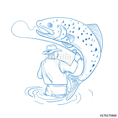 500x500 Fly Fisherman Trout Fishing Drawing Stock Image And Royalty Free