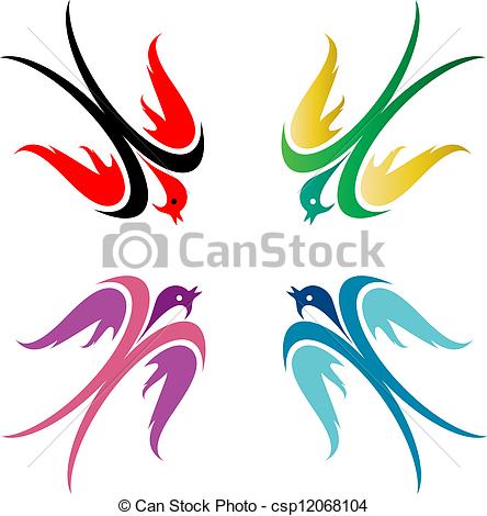 444x470 Four Colorful Birds In Flight On White Background