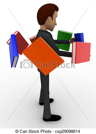 337x470 3d Man With Flying Books Around Him Concept On White Clipart