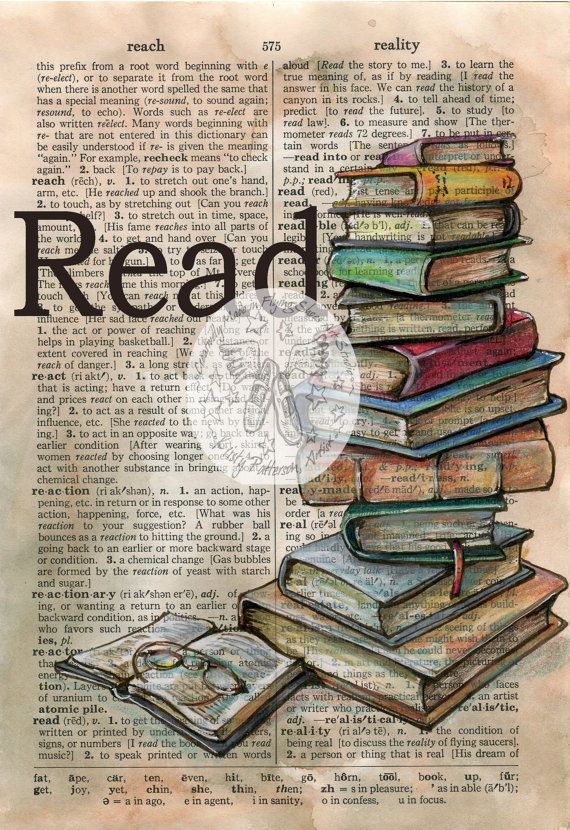 570x830 Print Read Mixed Media Drawing On Distressed, Dictionary Page