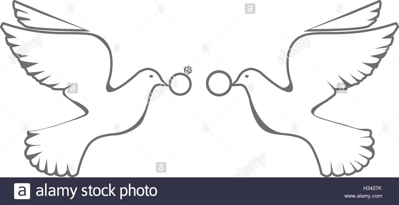 1300x668 Vector Illustration Of Two Doves Flying With Wedding Rings Stock