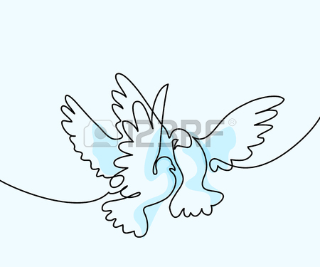 450x375 Continuous One Line Drawing. Flying Two Pigeons Logo. Black