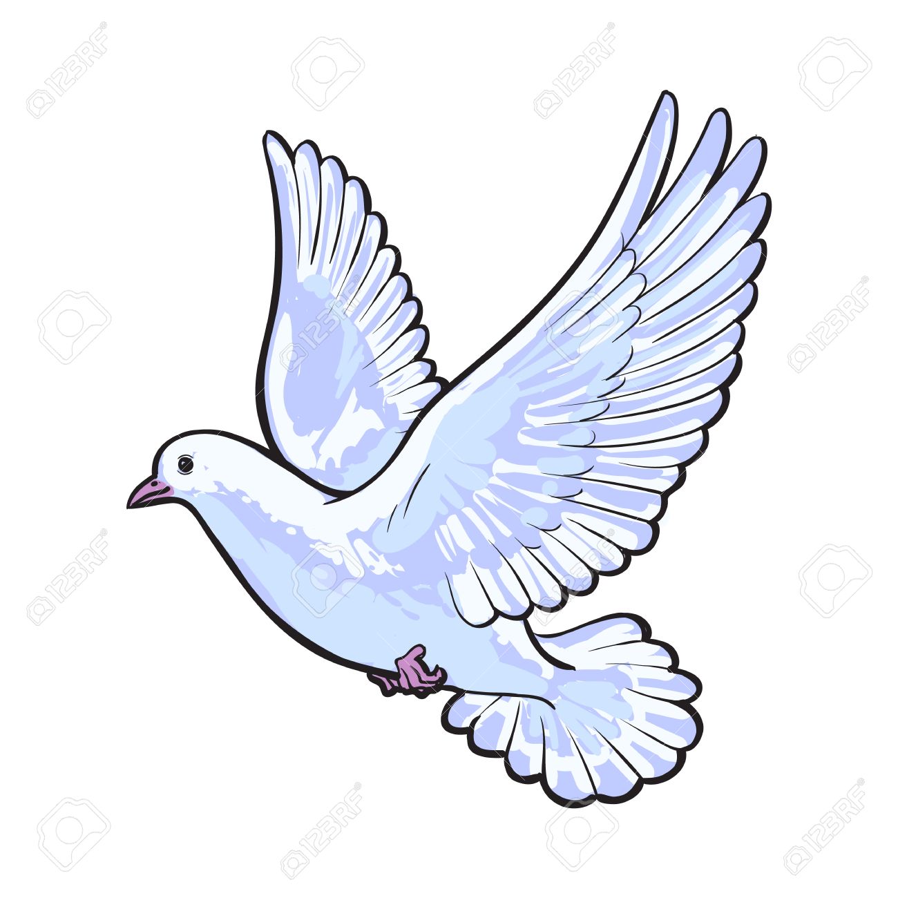 1300x1300 Free Flying White Dove, Sketch Style Vector Illustration Isolated